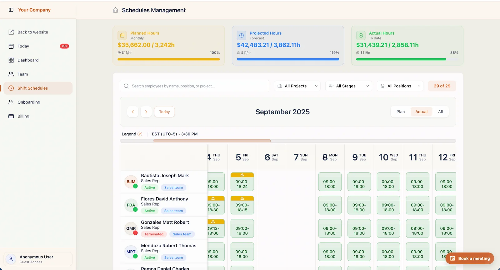 Platform dashboard preview